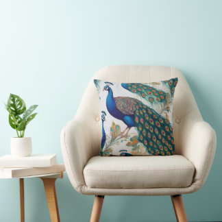Exquisite Peacock Print Throw Pillow