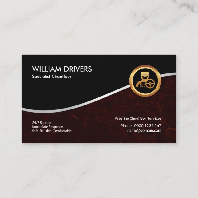 Exquisite Perfect Red Marble Grunge Chauffeur Business Card (Front)