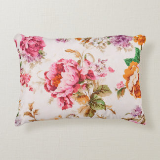 Exquisite Pink and Orange Flowers. Shabby Chic Accent Pillow