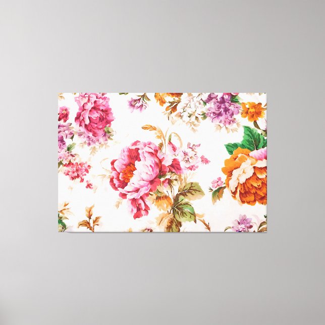 Exquisite Pink and Orange Flowers. Shabby Chic Canvas Print (Front)