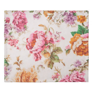 Exquisite Pink and Orange Flowers. Shabby Chic Duvet Cover