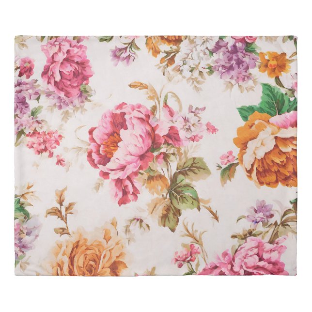 Exquisite Pink and Orange Flowers. Shabby Chic Duvet Cover (Front)