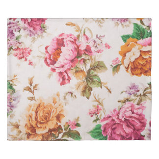 Exquisite Pink and Orange Flowers. Shabby Chic Duvet Cover