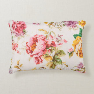 Exquisite Pink and Yellow Flowers. Shabby Chic Accent Pillow