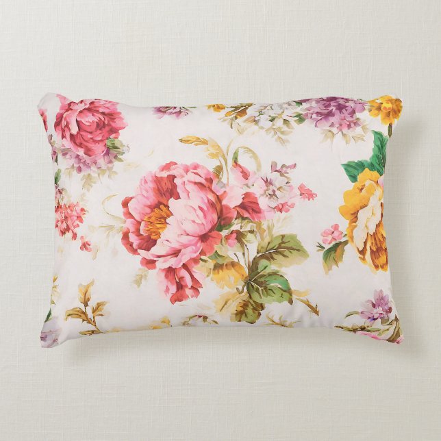 Exquisite Pink and Yellow Flowers. Shabby Chic Accent Pillow (Front)