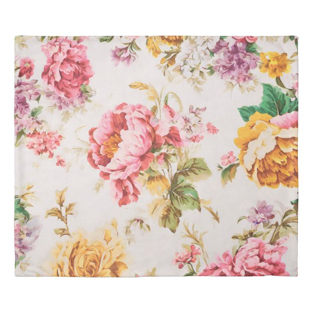 Exquisite Pink and Yellow Flowers. Shabby Chic Duvet Cover (Front)