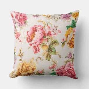 Exquisite Pink and Yellow Flowers. Shabby Chic Throw Pillow