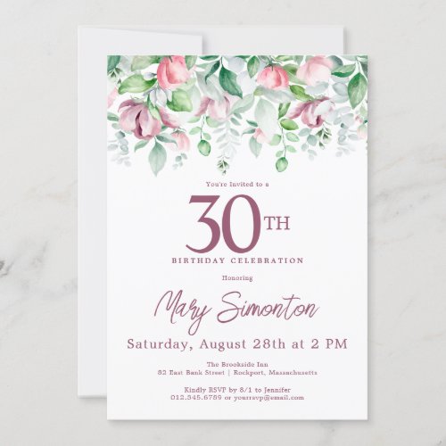 Exquisite Pink Mauve Floral 30th Birthday  Invitation