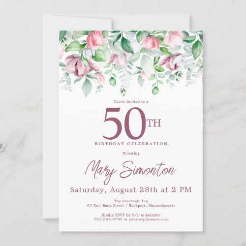 Exquisite Pink Mauve Floral 50th Birthday  Invitation