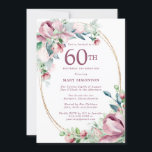 Exquisite Pink Mauve Floral 60th Birthday Invitation<br><div class="desc">Elegant 60th Birthday Party invitation template features a gold frame and two arrangements of blush pink roses. All of text is editable. This item is part of the Exquisite Pink Mauve Floral Collection. It contains templates you can use to create a unique invitation suite and party supplies.</div>