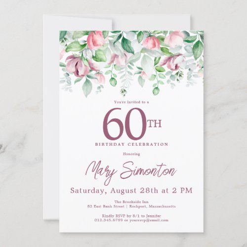 Exquisite Pink Mauve Floral 60th Birthday  Invitation