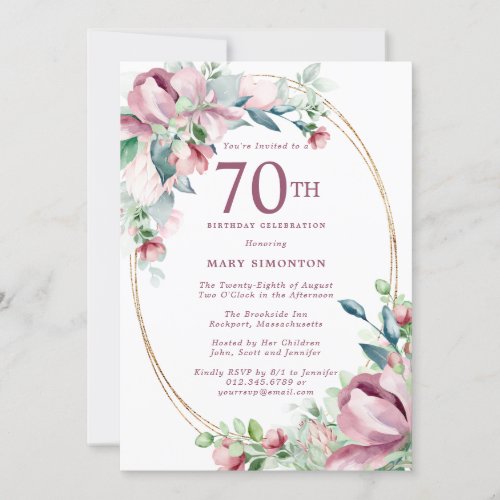 Exquisite Pink Mauve Floral 70th Birthday Invitation
