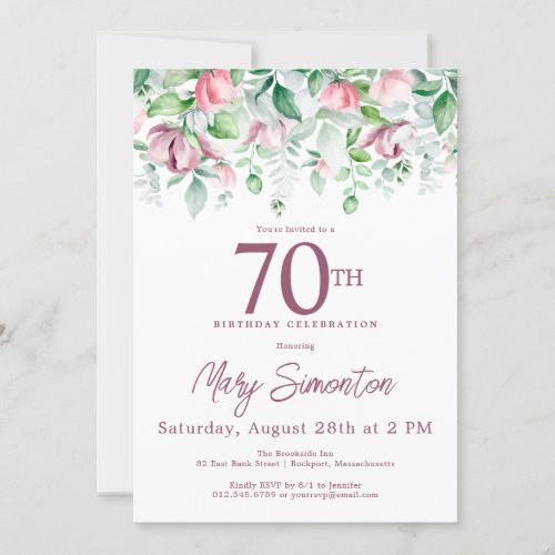 Exquisite Pink Mauve Floral 70th Birthday  Invitation