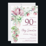 Exquisite Pink Mauve Floral 90th Birthday Invitation<br><div class="desc">Elegant 90th Birthday Party invitation template features a gold frame and two arrangements of pink mauve flowers. All of text is editable. This item is part of the Exquisite Pink Mauve Floral Collection. It contains templates you can use to create a unique invitation suite and party supplies.</div>
