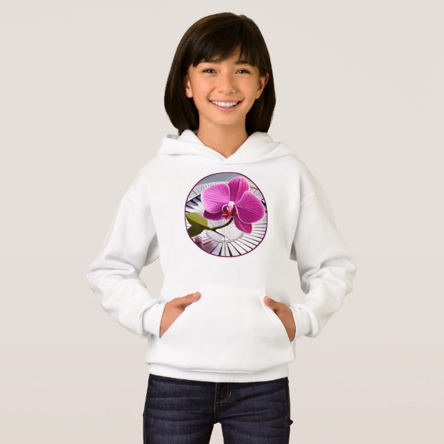 Exquisite Pink Orchid Rests on Silver Plate Hoodie (Front Full)
