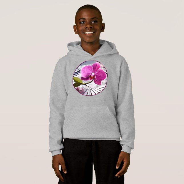 Exquisite Pink Orchid Rests on Silver Plate Hoodie (Front Full)