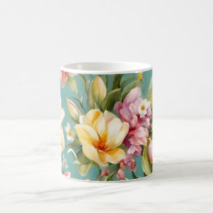 Exquisite Pink, Yellow Magnolia with White Flowers Coffee Mug