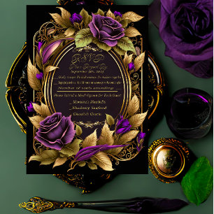 Exquisite Purple and Black Gothic Wedding RSVP Card