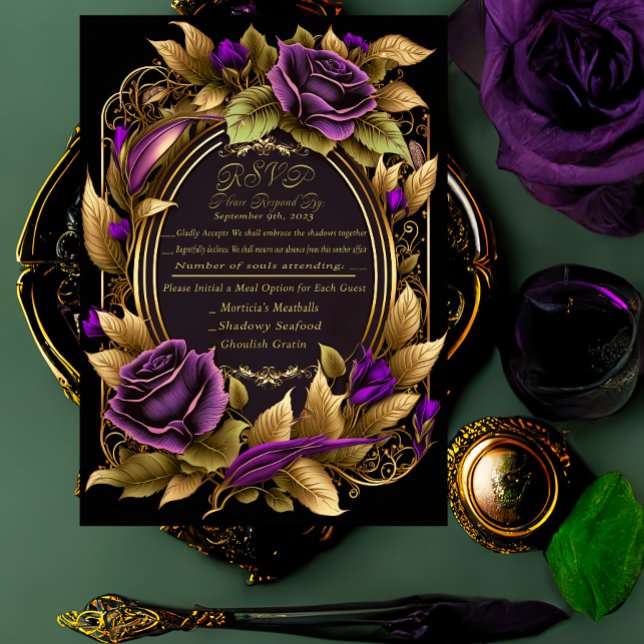 Exquisite Purple and Black Gothic Wedding RSVP Card (Creator Uploaded)