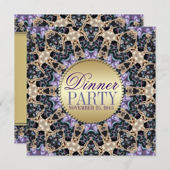 Exquisite Purple Gold Dinner Party Invitations (Front/Back)
