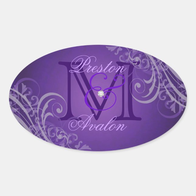 Exquisite Purple Scroll Monogram Purple Sticker (Front)