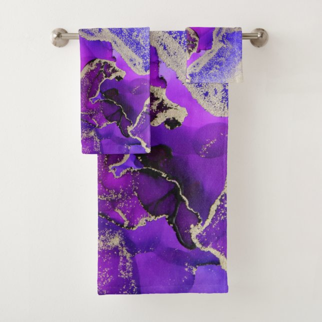 Exquisite Purple Violet Gold Bath Towel Set (Insitu)