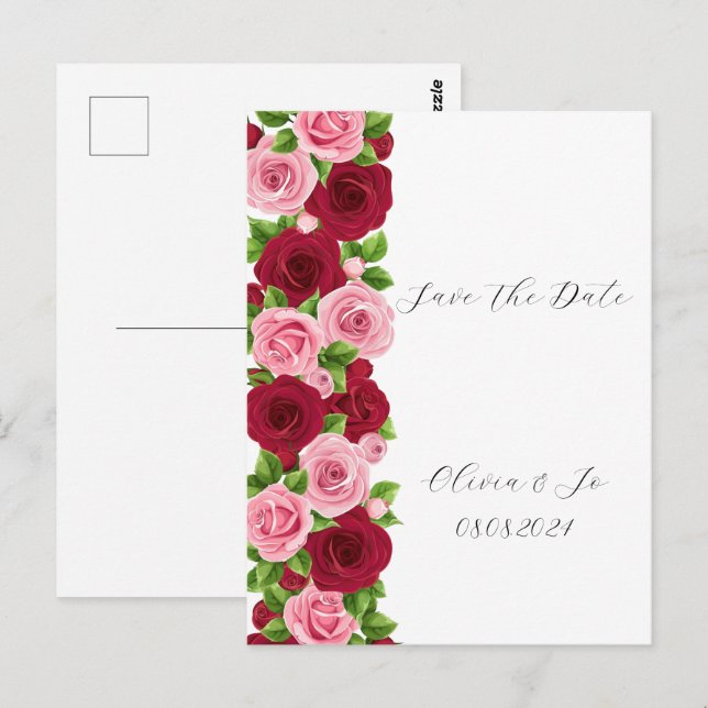  exquisite red and pink floral save the date card (Front/Back)