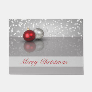 Exquisite Red and Silver Christmas Tree Balls Doormat