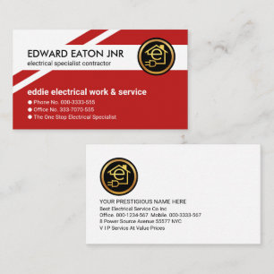 Exquisite Red Geometric Layers Electrician Business Card