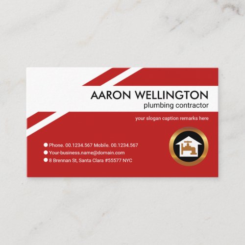 Exquisite Red Geometric Layers Plumber Business Card
