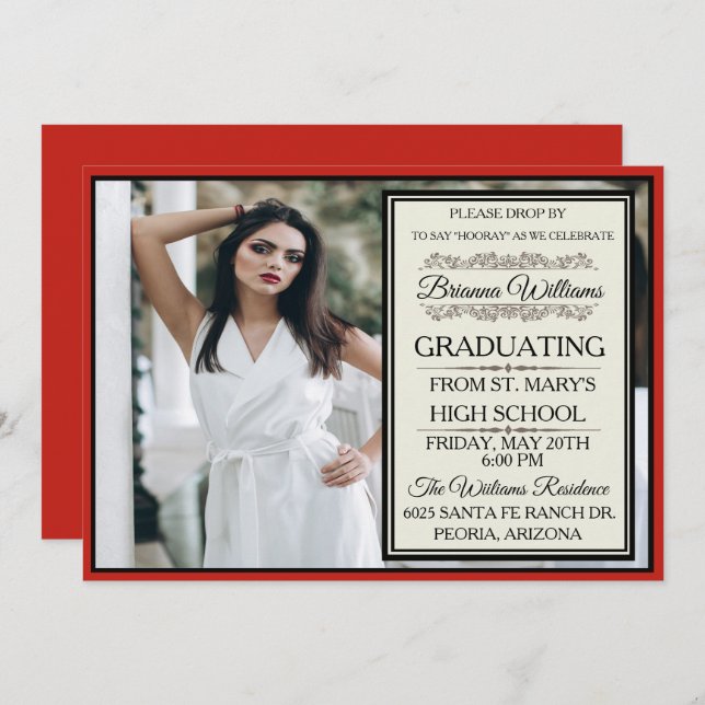 Exquisite Red Graduation Invitation (Front/Back)