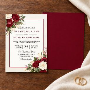 Exquisite Romantic Burgundy Floral Wedding Invitation
