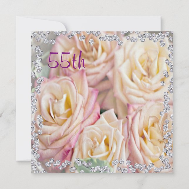 Exquisite Roses & Diamonds 55th Birthday Invitation (Front)