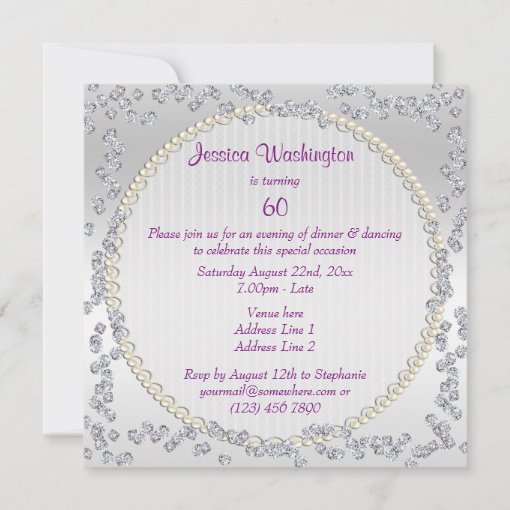 Exquisite Roses & Diamonds 60th Birthday Invitation | Zazzle