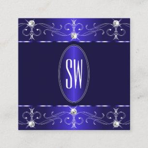 Exquisite Royal Blue Ornate Ornaments Monogram Square Business Card
