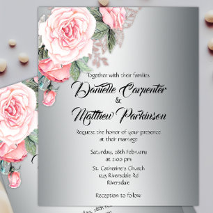 Exquisite Silver Budget Floral Wedding Invitation Flyer