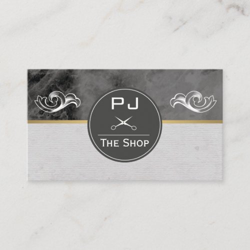 Exquisite Sleek Black Marble Monogram and Elements Business Card