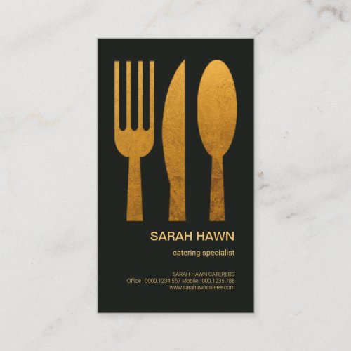 Exquisite Stain Gold Fork Knife Spoon Catering Business Card