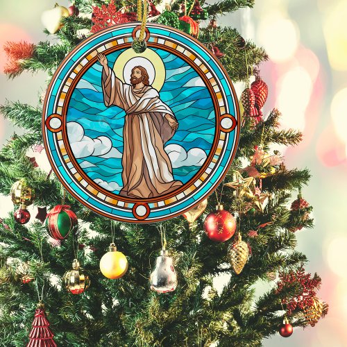 Exquisite Stained Glass Jesus Christmas Ceramic Ornament
