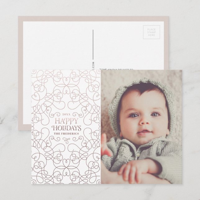 Exquisite Swirls in Bronze Christmas Holiday Postcard (Front/Back)