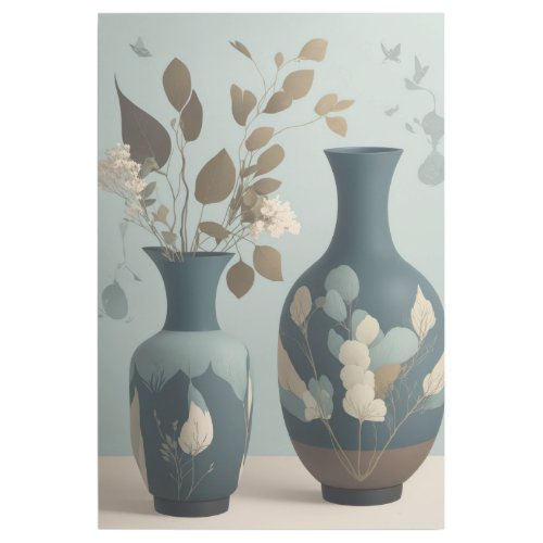 Exquisite Teal Botanical Vases  Gallery Wrap
