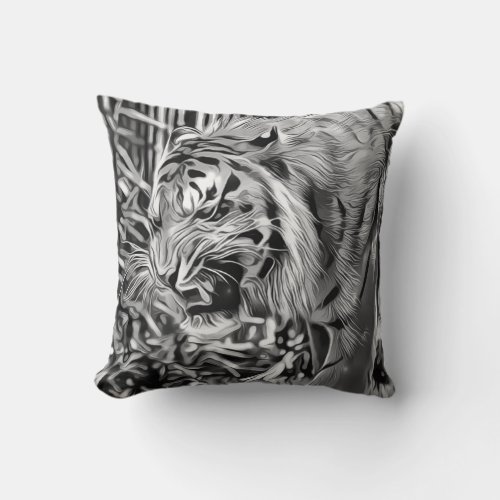 Exquisite Tiger King BW Photo Art Cool Modern Throw Pillow