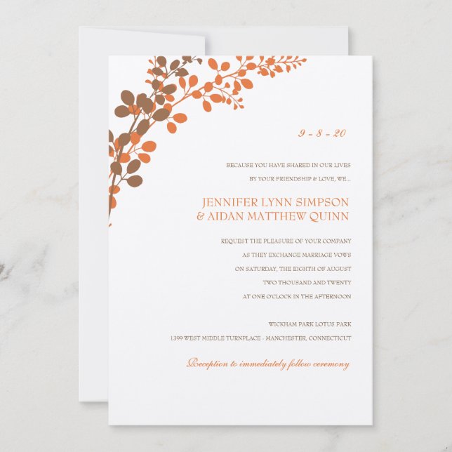 Exquisite Vines (Bronze & Orange) Invitation (Front)