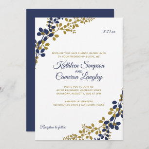 Exquisite Vines Wedding Invitation Navy & Gold