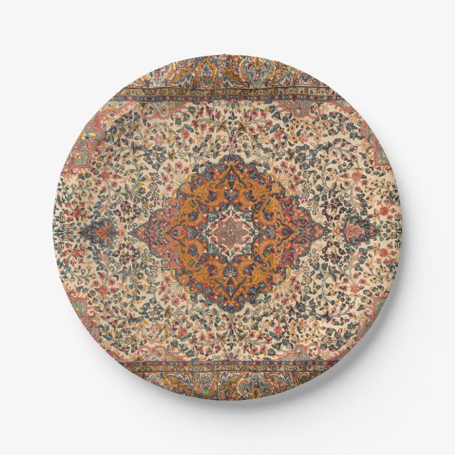 Exquisite Vintage Persian Rug Pattern Paper Plates (Front)