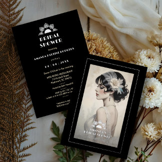 Exquisite Vintage Retro 20s Bride Bridal Shower Foil Invitation