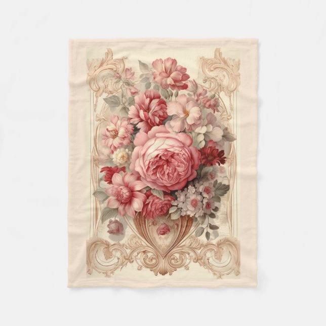 Exquisite Vintage Shabby Chic Fleece Blanket (Front)