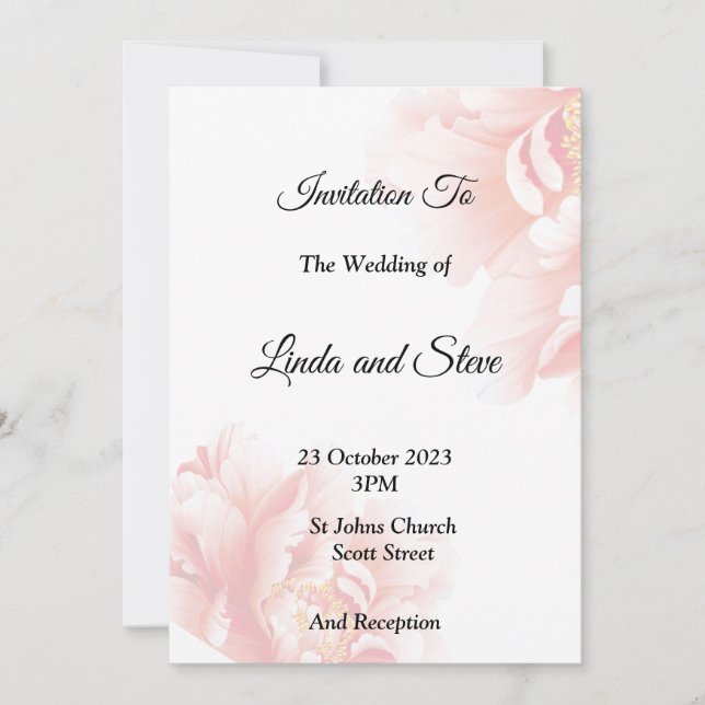 Exquisite Wedding Invitation, pink flowers Invitation (Front)