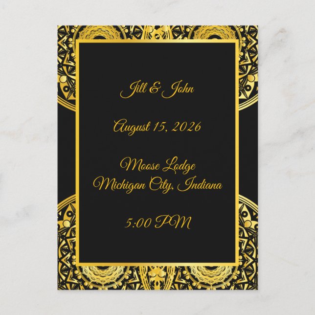 Exquisite Wedding Postcard Black And Gold (Front)