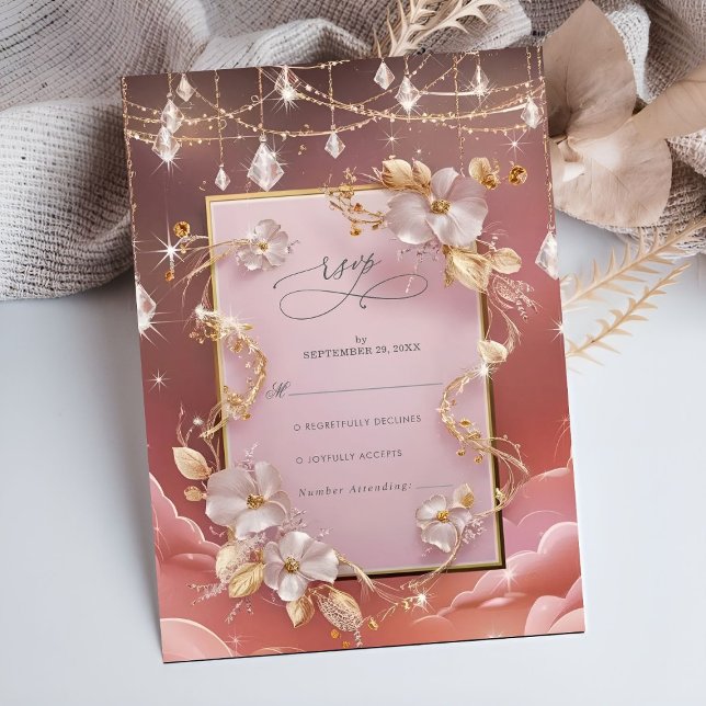 Exquisite Whimsical Clouds and Stars Wedding RSVP Card (Creator Uploaded)